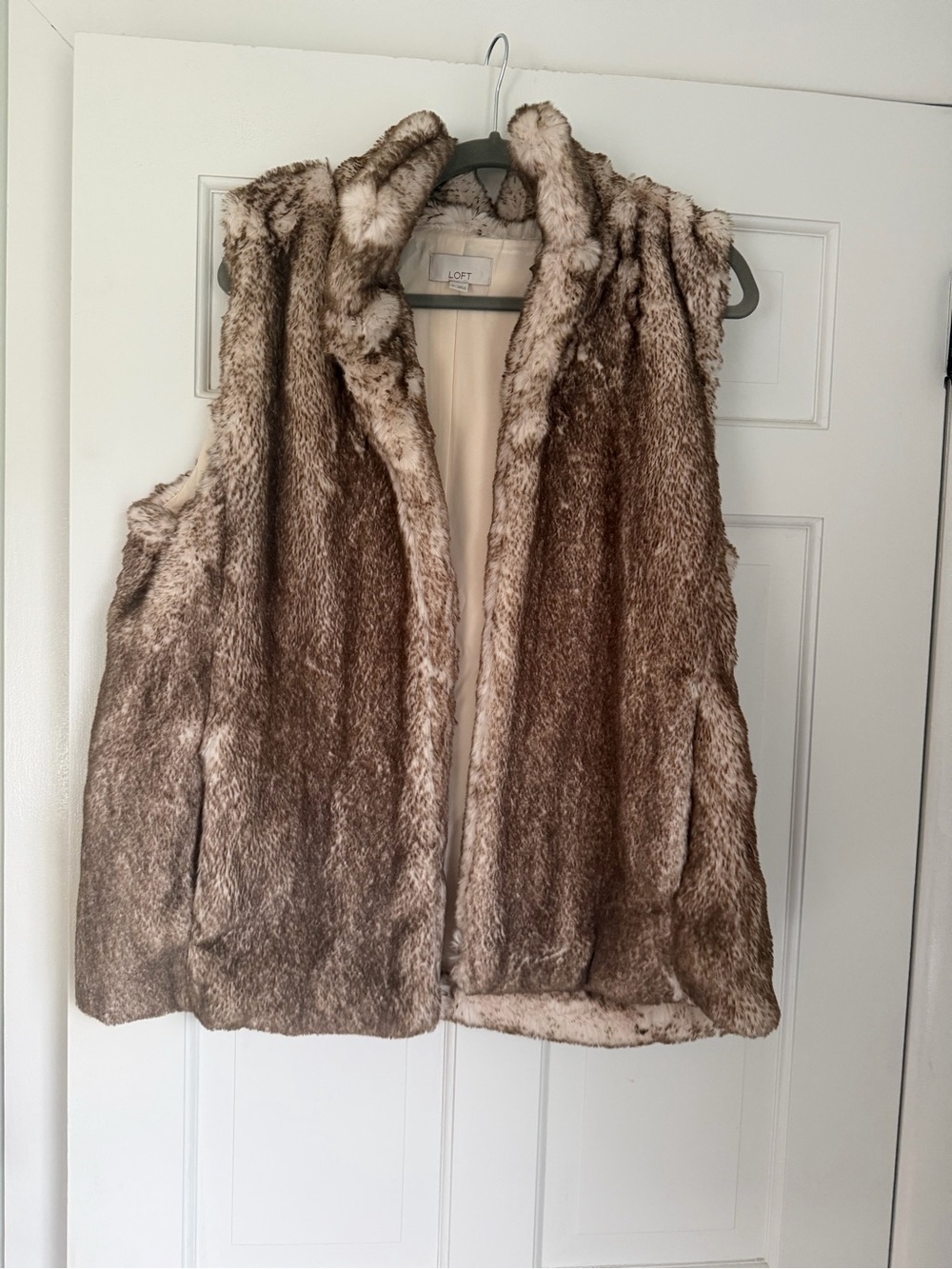 LOFT Plush Faux Fur Vest in Taupe